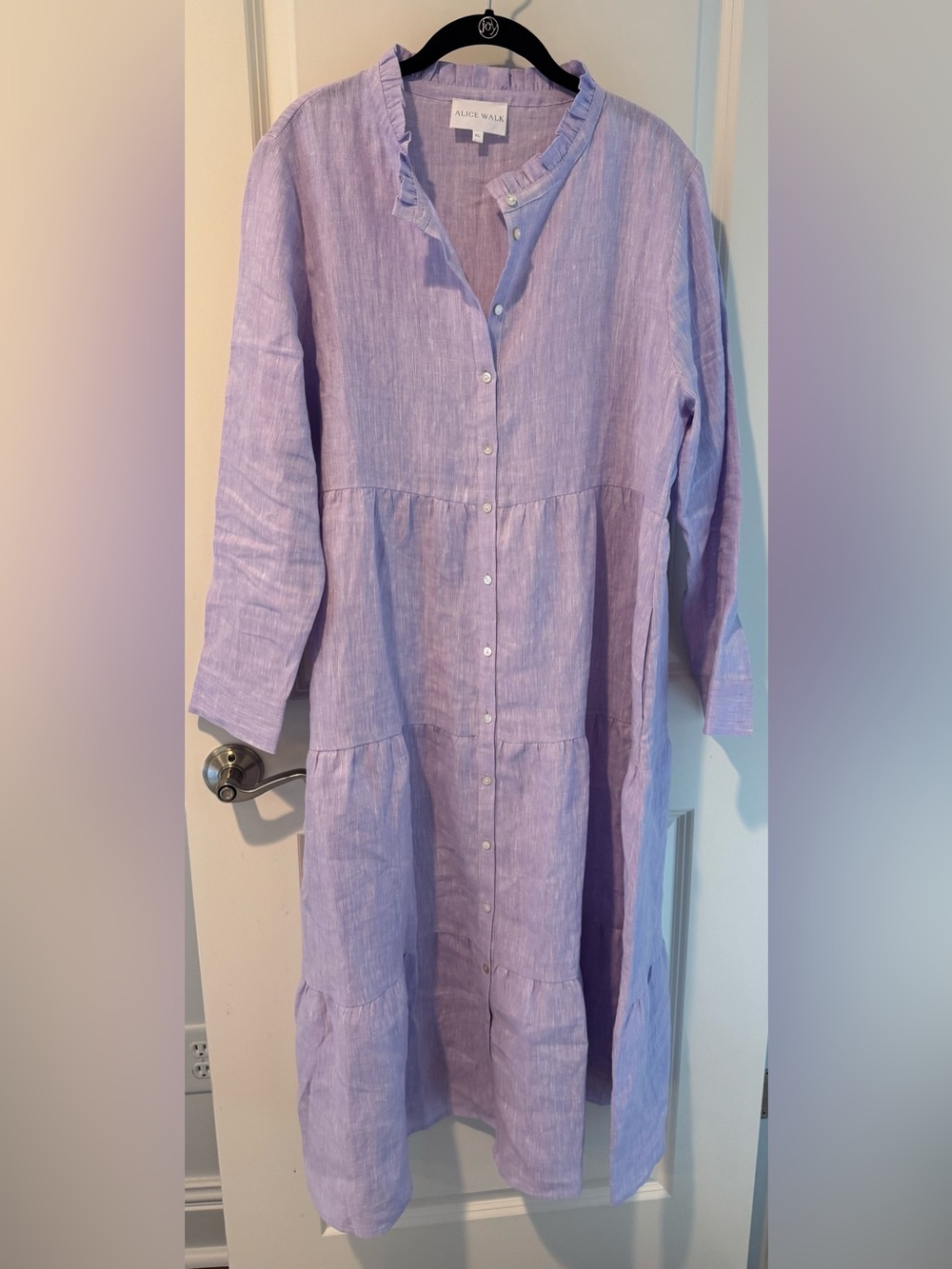 Alice Walk Lavender Long-Sleeve Linen Tiered Midi Dress | XL - Picture 2 of 5